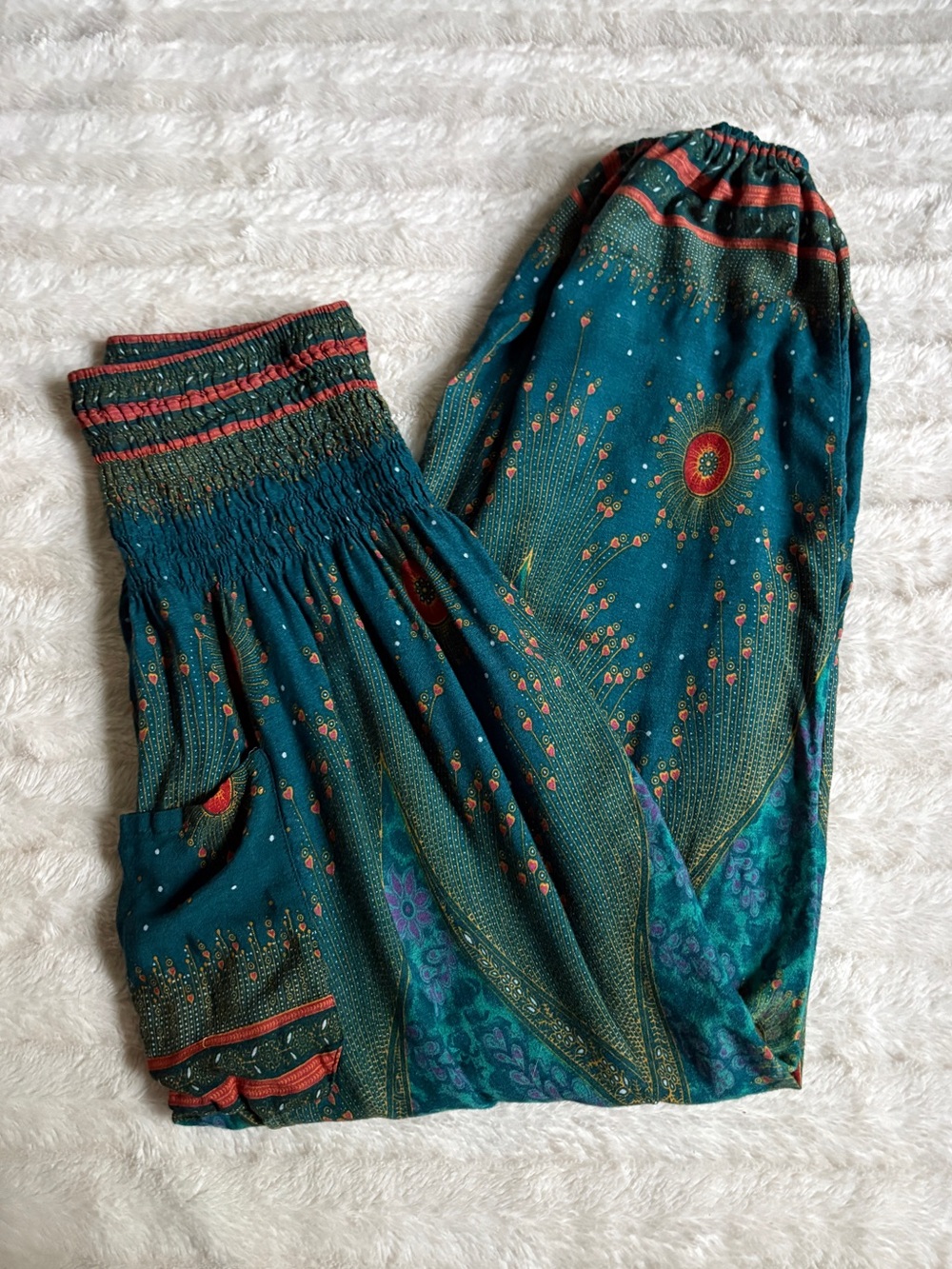 Banjamath Women's Harem Pants One Size  Teal & Red | Bohemian Hippie